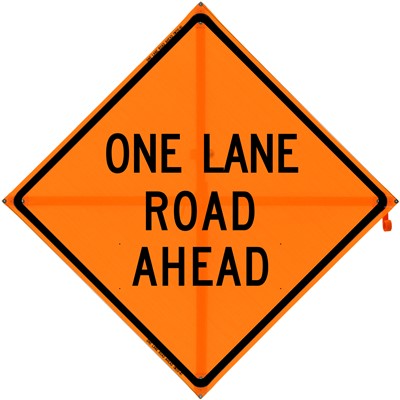 One Lane Road Ahead Mesh Construction Traffic Sign 36x36