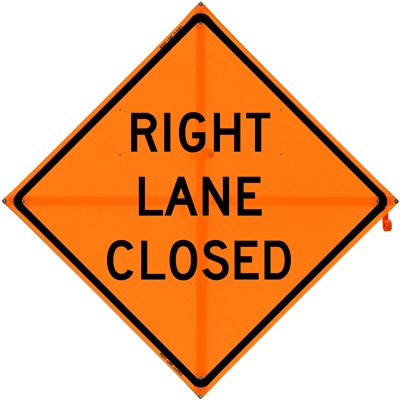 Right Lane Closed Mesh Construction Traffic Sign 48x48