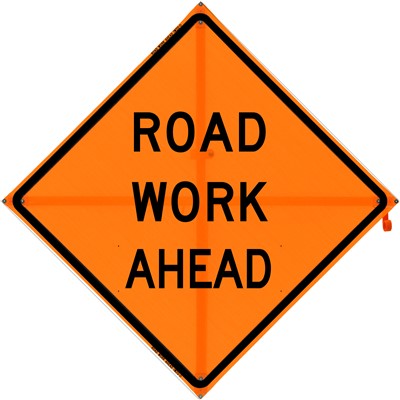 Bone 36x36 Mesh Construction Traffic Sign - Road Work Ahead