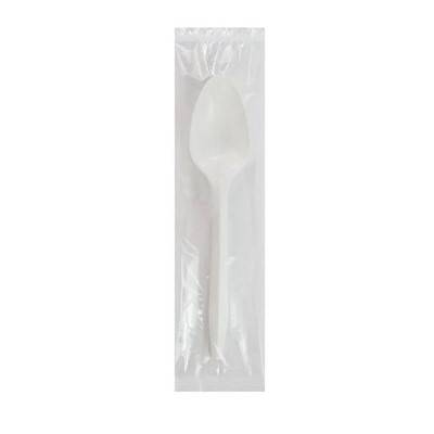 Wrapped Disposable White Plastic Teaspoons - Case of 1000