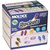Moldex Box of 50 Pair NRR-27db Rockets Reusable Earplugs 6400