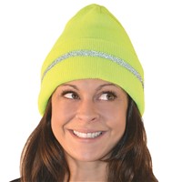 Hi Vis Green Knitted Winter Hat with Reflective Stripe NXX-KNIT-HVG